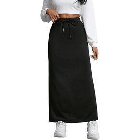 SOFIA'S CHOICE Women's Drawstring Skirt High Waist A Line Maxi Skirts with Pockets