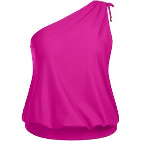 Women Plus Size Tankini Tops - 2025 Blouson Tummy Control Swim Top Only One Shoulder Bathing Suit Top No Bottom