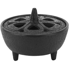 Vintage Tripod Incense Burner Holder with Lid, Cast Iron Incense Holder Metal Cauldron Censer Antique Cone Coil Incense Burner Holder for Incense Resins, Cones or Wax Melts