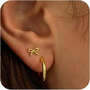 ASCOMY Gold Stud Earrings for Women Dainty Bow Earrings 14K Gold/Silver Plated Bow Stud Earrings for Women Trendy Cute Pearl Bow Stud Earring Gold Ribbon Earrings Minimalist Jewelry Gifts for Her in Kuwait