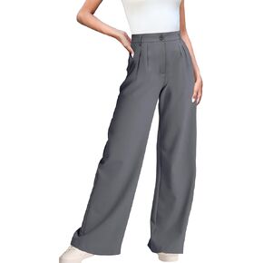 ELLEVEN Women's Casual Wide Leg Dress-Pants, High Elastic Waisted in The Back Business Flowy Trousers with Pockets
