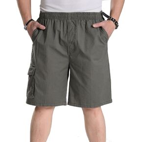 Men's Elastic Waist Cargo Shorts Lightweight Twill Drawstring Cotton Loose Fit Short