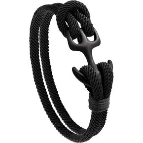 HAQUIL Black Paracord Anchor Bracelet | Unisex Nautical Rope Design, Secure Hook Closure