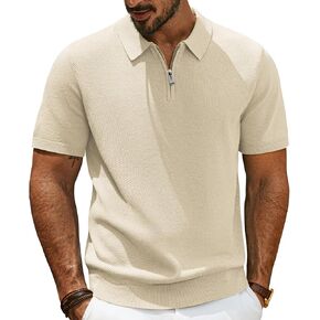 PJ PAUL JONES Men's Zipper Polo Shirt Textured Casual Knit Short Sleeve Polo T Shirt