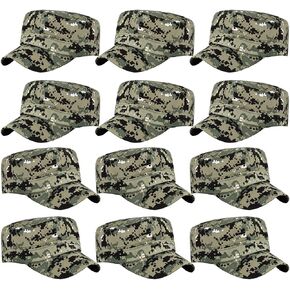 ZffXH 12 Pc Army Caps for Boys Girls Canvas Camouflage Hats Soldier Party Favors Camo Costume Dress Up Hat