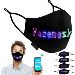 Illuminating Led Mask, Light Up Led Glowing Rave Led Party Mask, Programmable Bluetooth App Diy Message, Led Display Mask, Usb Rechargeable