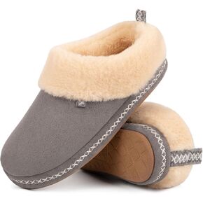 FamilyFairy Women's Cozy Micro Suede Slippers Memory Foam Warm Slippers with Fuzzy Faux Fur Collar Winter Indoor House Shose