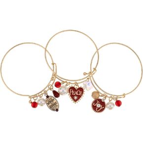 Madison Tyler Christmas Charms 3 PCS Bangle Bracelet Set Gold Plated | Christmas Charms Cheer Shiny Jewelry for Women | Holiday Gifts for Kids and Grils.