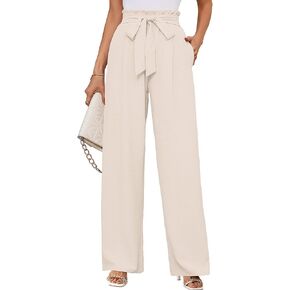 KORSIS Women's Wide Leg Lounge Pants Lightweight High Waisted Loose Work Elastic Trousers with Pockets (S-2XL)