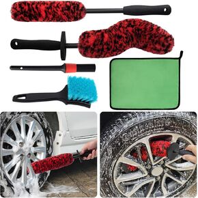Car Wheel and Tire Cleaner Brushes Kit Auto Motorcycle Rim Ultra Soft Microfiber Bendable Woolies Bristle Cleaning Set to Professional Care Washing Interior Detailing Supplies Tools