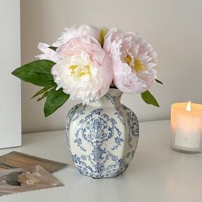Blue and White Vase, Vintage Blue Ceramic Flower Vase, Chinoiserie Vase for Centerpiece, Porcelain Decorative Vase for Table Shelf Home Decor
