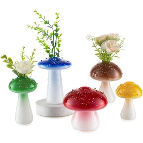 Mushroom Vase Small for Flowers Lovers: Glasseam Cute Red Glass Bud Vases for Home Decor - 5Pcs Unique Plant Propagation Station Jar for Living Room Windowsill Decoration