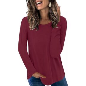 LONGYUAN Womens Long Sleeve Tops 2025 Fall Casual Tunic Stretchy Loose T-Shirts Basic Blouse