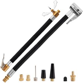 Tire Inflator Extension Hose with Exhaust Button & Quick Tire Air Chuck, French Presta UK Dunlop to US Schrader Valve Adapter 1/4" Male NPT Tank Valve & Ball Pump Needle Kit