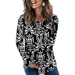 LONGYUAN Womens Long Sleeve Tops 2025 Fall Casual Tunic Stretchy Loose T-Shirts Basic Blouse