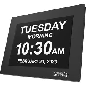 American Lifetime Large Digital Clock for Seniors, Black, 8 inch, with Day & Date, Customizable Alarms, Auto-Dimming, Multi-Language Support, Battery Backup, Easy Setup, and Gift Option in Saudi Arabia