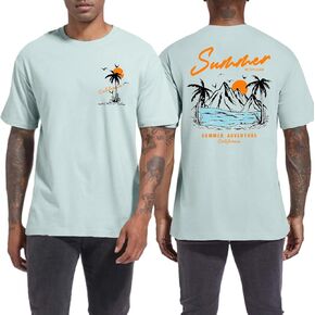 Tuislay Mens Graphic T-Shirts Casual Oversized Letter Print Beach Shirts Baggy Cotton Short Sleeve Tshirt Summer Tee Top