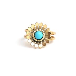 Gempires Green Onyx Ring, Hammered Flower Ring, Adjustable US Size 6 to US Size 9 Ring, Womens Jewelry, Hypoallergenic 14k Gold Plated, Lightweight, Everyday Wear, Gift for Her (Style 1)