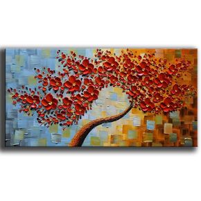 YaSheng Art -handpainted Contemporary Art Oil Painting On Canvas 3D Red Tree Paintings Modern Home Decor Wall Art for living room Ready to hang 24x48inch