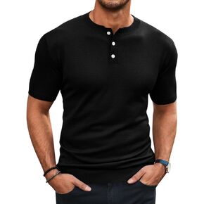 Runcati Mens Knit Henley Shirt Short Sleeve Casual Slim Fit T-Shirts Lightweight Pullover Tops