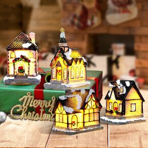 Christmas Village House Figurines Christmas Decor Estatua de la cabaña del Pueblo navideño Home Decoration Snow Globe Display Skating Pond Animated Christmas Theme Park with 8 Music L