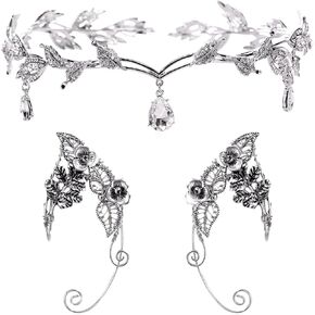 JeVenis Silver Elf Crown Black Fairy Costume Medieval Viking Fairy Headpiece Elf Costume Accessory for Renaissance