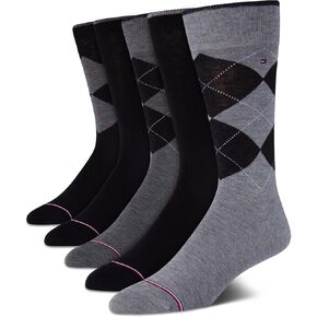 Tommy Hilfiger Men's 5 Pack Signature Argyle Dress Crew Socks, black Shoe Size 7-12