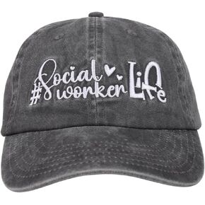 InnoBeta Social Worker Gifts Cap for Women - Adjustable Vintage Washed Cotton Embroidered Hat - Social Work Month, Appreciation, Graduation Gifts