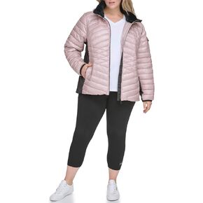Calvin Klein Women's Plus Scuba Sleeve Hooded Diamond Waist Jacket