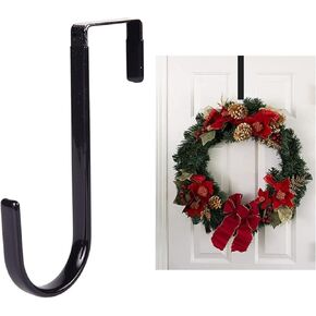 Black Wreath Hanger - Strong Bearing Fall Wreath Christmas Halloween Decorations Carbon Steel Wreath Door Hook 5" Height Wreath Hangers, Front Door Metal Over The Door Single Hook, Home Décor