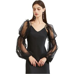 Huralona Women Long Puff Gloves Opera Velvet/Satin/Tulle Gloves Elbow Oversized Satin Ruffled Banquet Wedding Dance Party