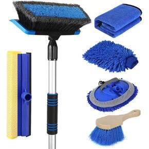 62'' Car Wash Brush with Long Handle, Scratch-Free Soft Bristles Sturdy Car Wash Mop, Complete Cleaning Brush Kit Wash Mitt Towel Windshield Squeegee Wheel Tire Brush for Car Truck RV Orange