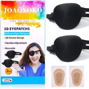 joaoxoko Eye Patches for Adults，2 Pcs Medical Eye Patches for Amblyopia Lazy Eye Patches for Left or Right Eyes，Black 3D Adjustable Eyepatch