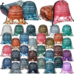 Hosuly 30Pcs Religious Bible Verse Drawstring Backpack Watercolor Christian Drawstring Bags Bulk Religious Gift Bag for Women