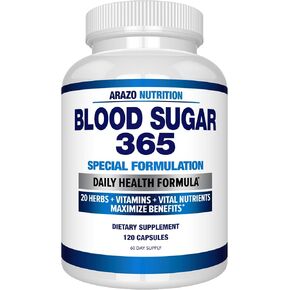 Arazo Nutrition Blood Sugar 365 Supplement – Supports Healthy Energy Levels - 120 Herbal Pills - 60 Day Supply