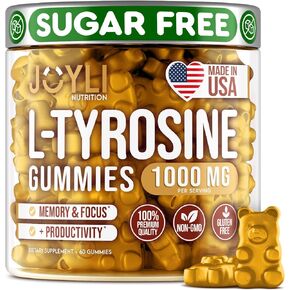 Joyli L Tyrosine Gummies 1000MG - L-Tyrosine Supplement for Kids & Adults - Calm & Focus Gummies for Brain, Memory, Mood, and Energy - 500mg L- Tyrosine Powder per Gummy - Vegan, Gluten-Free