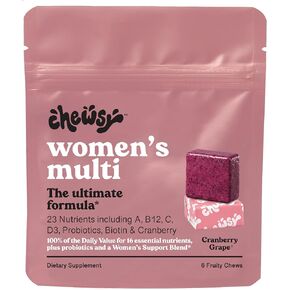 Chewsy Women's Multivitamin Chews, Immune & Energy Support, Vitamins C, B12, A, D, E, Folic Acid, Probiotics, Biotin, Cranberry, Adult Chewable Vitamin, Individually Wrapped Fruity Chews,30-Day Supply