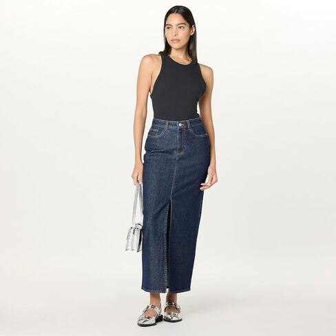 The Drop Women's Rylie Maxi Denim Skirt with Front Slit in Saudi Arabia