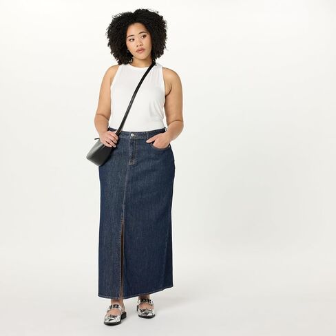 The Drop Women's Rylie Maxi Denim Skirt with Front Slit in Saudi Arabia