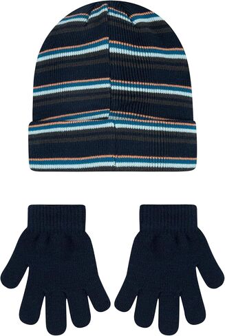 Hurley Boy's Striped Beanie and Gloves 2 Piece Set (Obsidian(9A7115-695)/Orange, 8-20) in Saudi Arabia