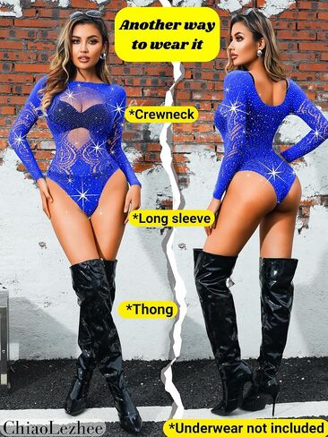 Glitter Rhinestone Bodysuit, Sexy Rave Outfits, Size Fits 0-18 in Saudi Arabia