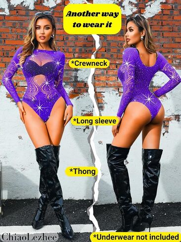 Glitter Rhinestone Bodysuit, Sexy Rave Outfits, Size Fits 0-18 in Saudi Arabia