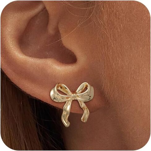 ASCOMY Gold Stud Earrings for Women Dainty Bow Earrings 14K Gold/Silver Plated Bow Stud Earrings for Women Trendy Cute Pearl Bow Stud Earring Gold Ribbon Earrings Minimalist Jewelry Gifts for Her in Kuwait