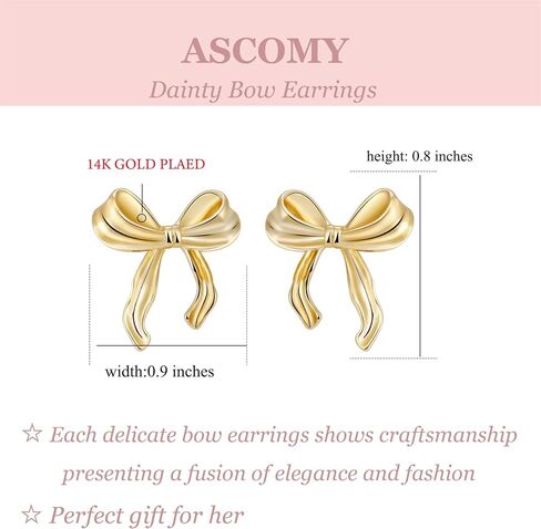 ASCOMY Gold Stud Earrings for Women Dainty Bow Earrings 14K Gold/Silver Plated Bow Stud Earrings for Women Trendy Cute Pearl Bow Stud Earring Gold Ribbon Earrings Minimalist Jewelry Gifts for Her in Kuwait