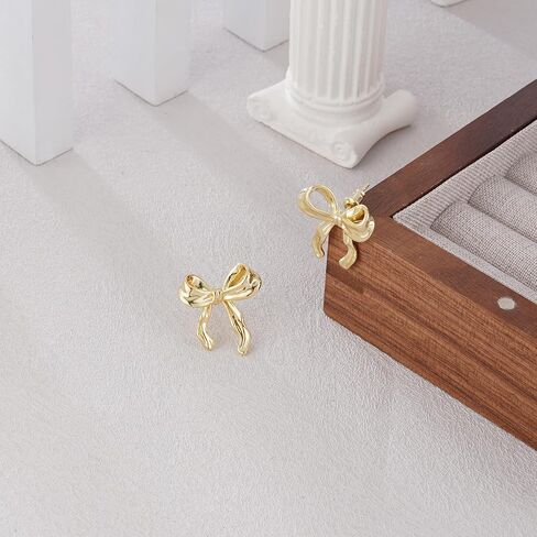 ASCOMY Gold Stud Earrings for Women Dainty Bow Earrings 14K Gold/Silver Plated Bow Stud Earrings for Women Trendy Cute Pearl Bow Stud Earring Gold Ribbon Earrings Minimalist Jewelry Gifts for Her in Kuwait