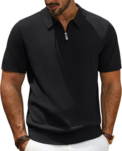 PJ PAUL JONES Men's Zipper Polo Shirt Textured Casual Knit Short Sleeve Polo T Shirt in Saudi Arabia