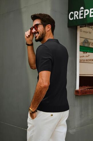 PJ PAUL JONES Men's Zipper Polo Shirt Textured Casual Knit Short Sleeve Polo T Shirt in Saudi Arabia