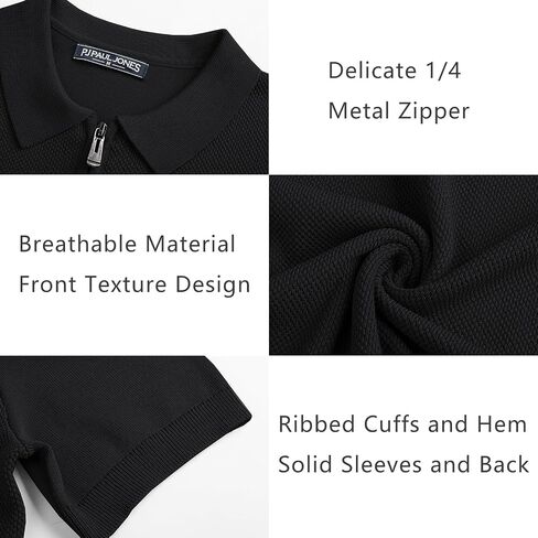 PJ PAUL JONES Men's Zipper Polo Shirt Textured Casual Knit Short Sleeve Polo T Shirt in Saudi Arabia