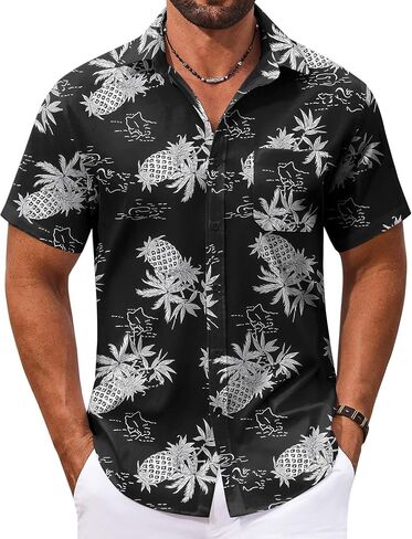 COOFANDY Men's Hawaiian Shirt Short Sleeve Casual Button Down Tropical Summer Beach Aloha Shirts in Kuwait