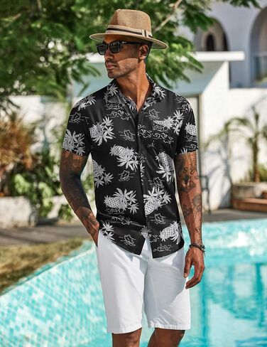 COOFANDY Men's Hawaiian Shirt Short Sleeve Casual Button Down Tropical Summer Beach Aloha Shirts in Kuwait